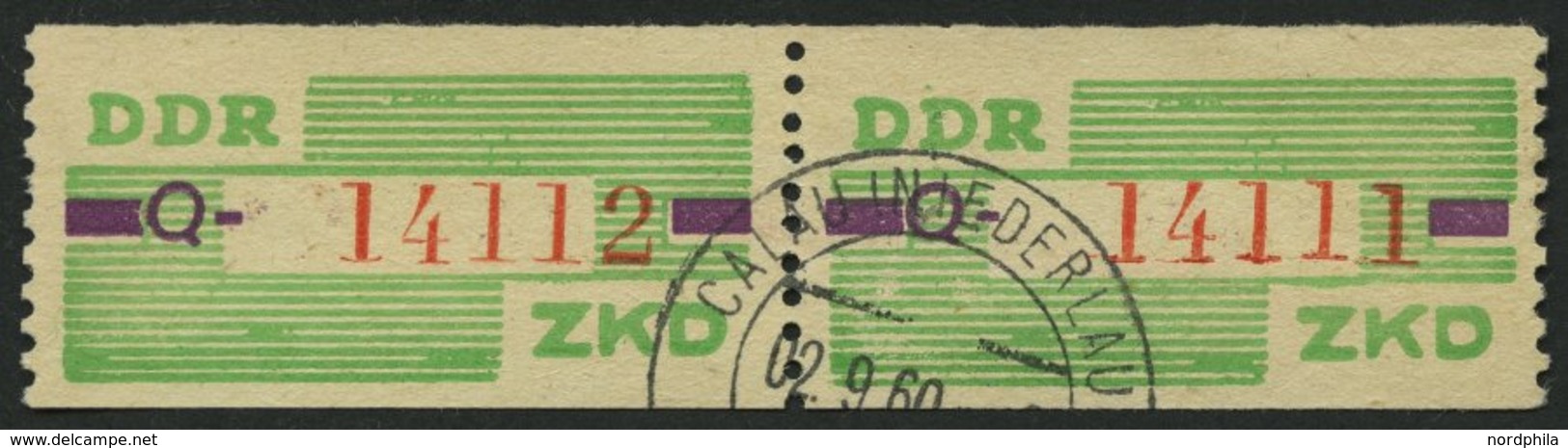 DIENSTMARKEN B D 24Q Paar O, 1959, 10 Pf. Smaragdgrün/braunviolett/rot, Buchstabe Q, Im Waagerechten Paar, Pracht, Mi. 1 - Otros & Sin Clasificación