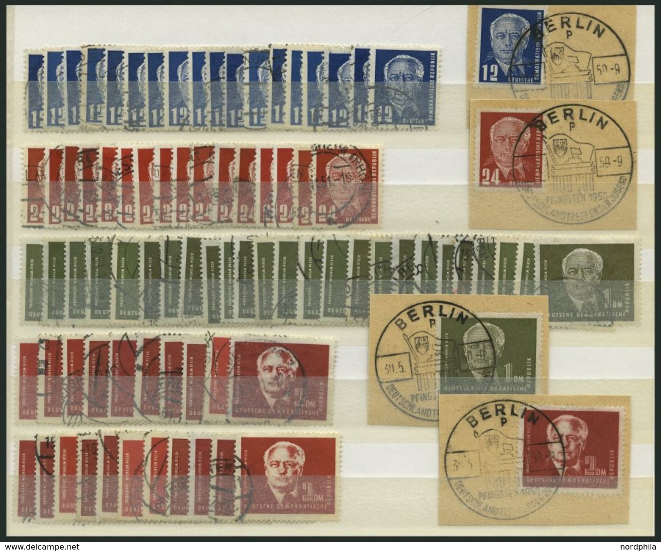 LOTS 251-54 O, 1950, 12 Pf. - 2 DM Pieck, Interessante Partie Mit Bedarfs-Stempeln, Feinst/Pracht - Colecciones