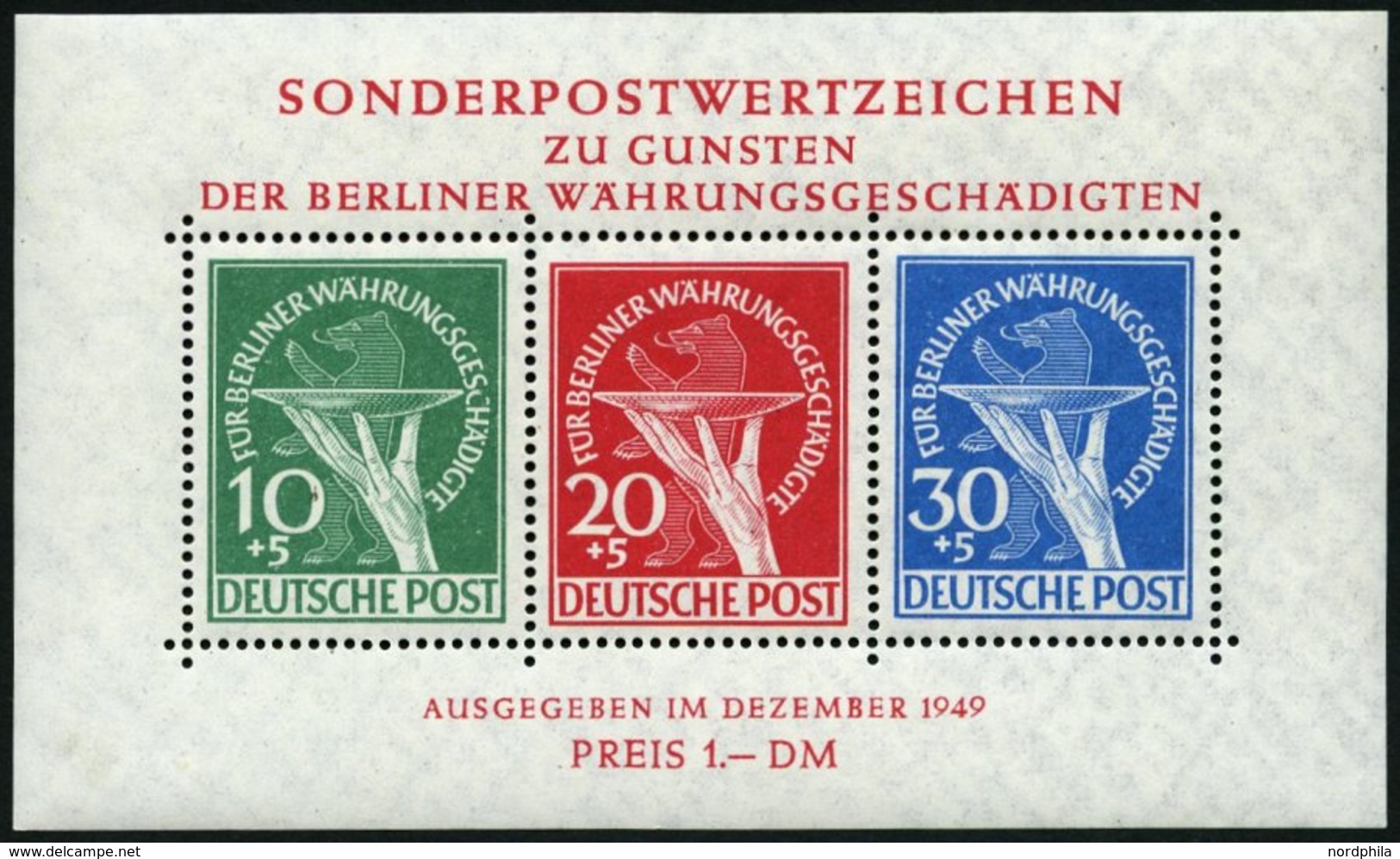 BERLIN Bl. 1II *, 1949, Block Währungsgeschädigte, Beide Abarten, Pracht, Gepr. Lippschütz, Mi. 1000.- - Autres & Non Classés