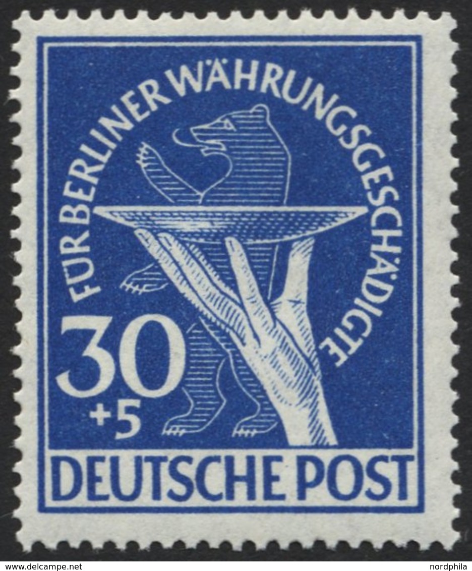 BERLIN 70I **, 1949, 30 Pf. Währungsgeschädigte Mit Abart Senkrechter Schraffierungsstrich In Opferschale, Pracht, Mi. 2 - Autres & Non Classés