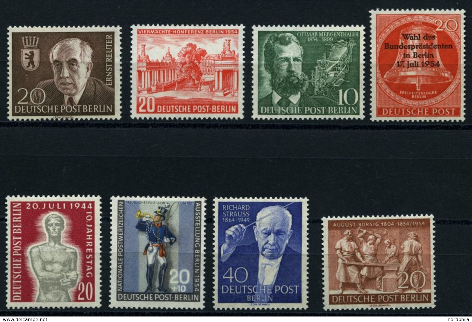 BERLIN 115-20,124/5 **, 1954, 8 Verschiedene Prachtwerte - Other & Unclassified