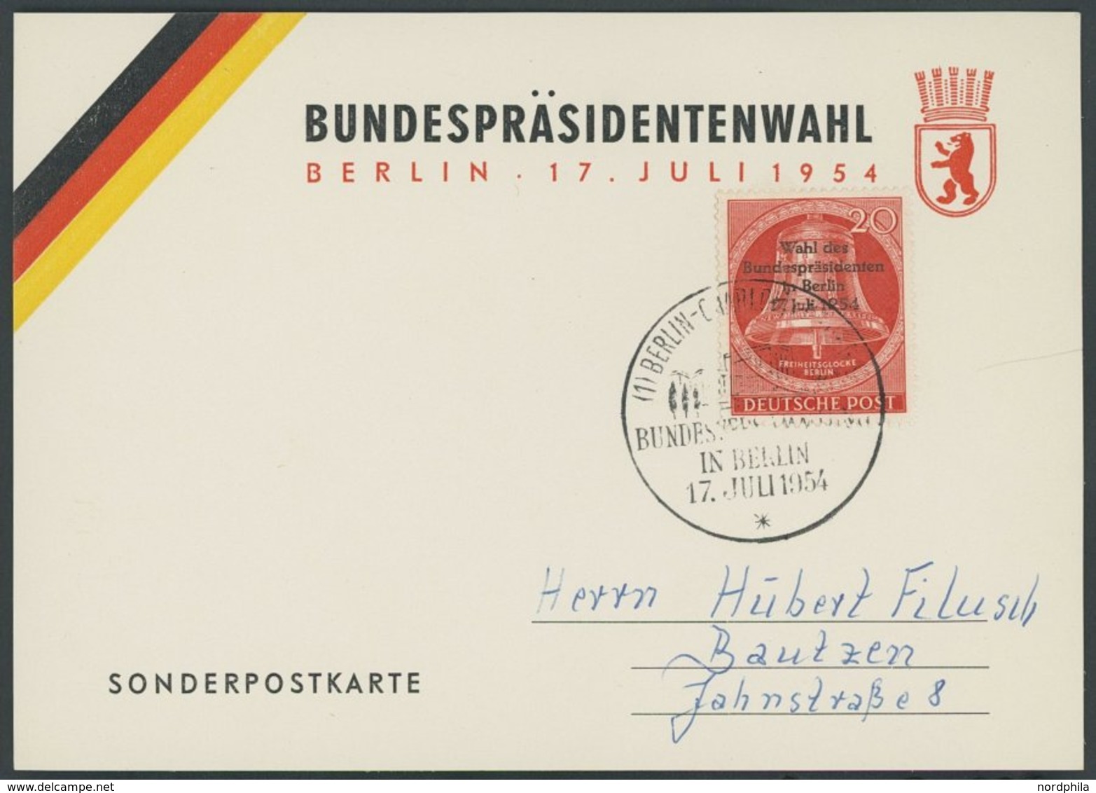 BERLIN 118 BRIEF, 1954, 20 Pf. Wahl Des Bundespräsidenten Auf Ersttagskarte, Pracht, Mi. 60.- - Autres & Non Classés