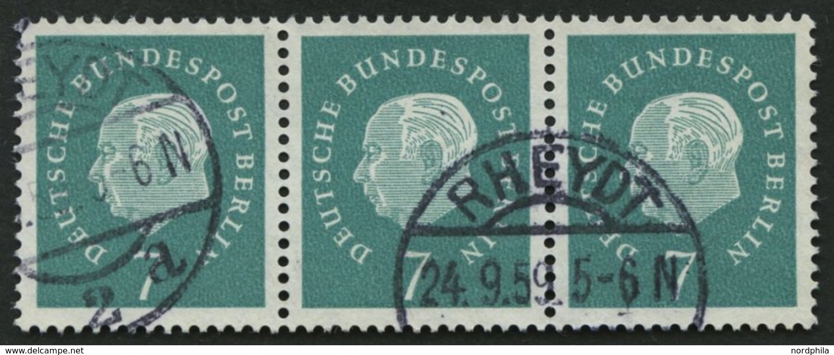 BERLIN 182 Paar O, 1959, 7 Pf. Heuss Im Waagerechten Paar Mit Zentrischem Stempel RHEYDT, Pracht, Mi. 60.- - Autres & Non Classés