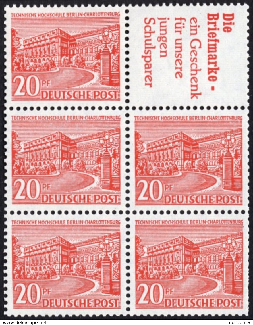 ZUSAMMENDRUCKE H-Bl. 5 **, 1952, Heftchenblatt 20 Pf. Bauten, Ohne Rand, Heftchenzähnung, Pracht, Mi. 180.- - Zusammendrucke