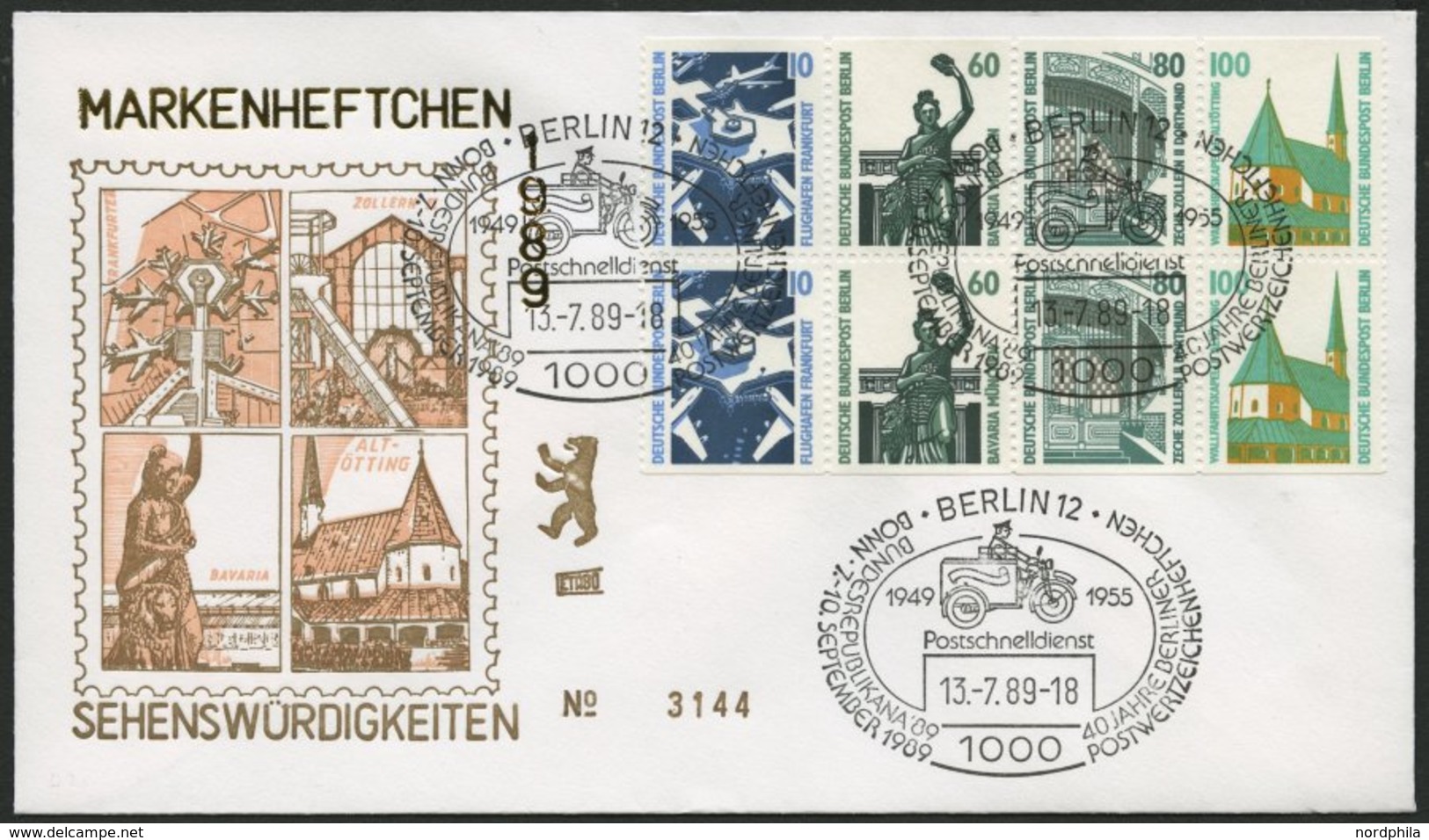 ZUSAMMENDRUCKE H-Bl. 23 BRIEF, 1989, Heftchenblatt Sehenswürdigkeiten Auf FDC, Pracht, Mi. 160.- - Zusammendrucke