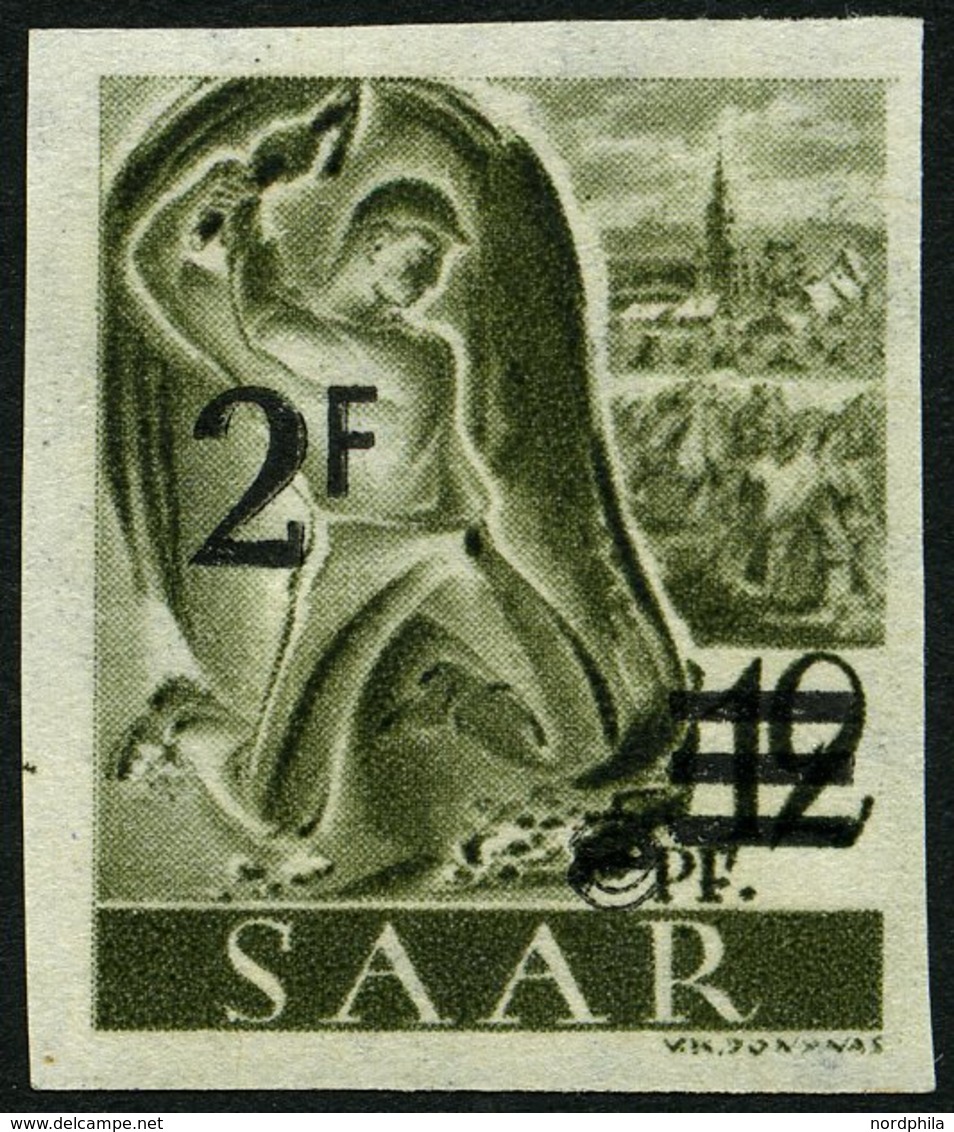 SAARLAND 229YIU **, 1947, 2 Fr. Auf 12 Pf. Schwarzgrauoliv, Wz. 1Y, Ungezähnt, Pracht, Gepr. U.a. Ney, Mi. 180.- - Other & Unclassified