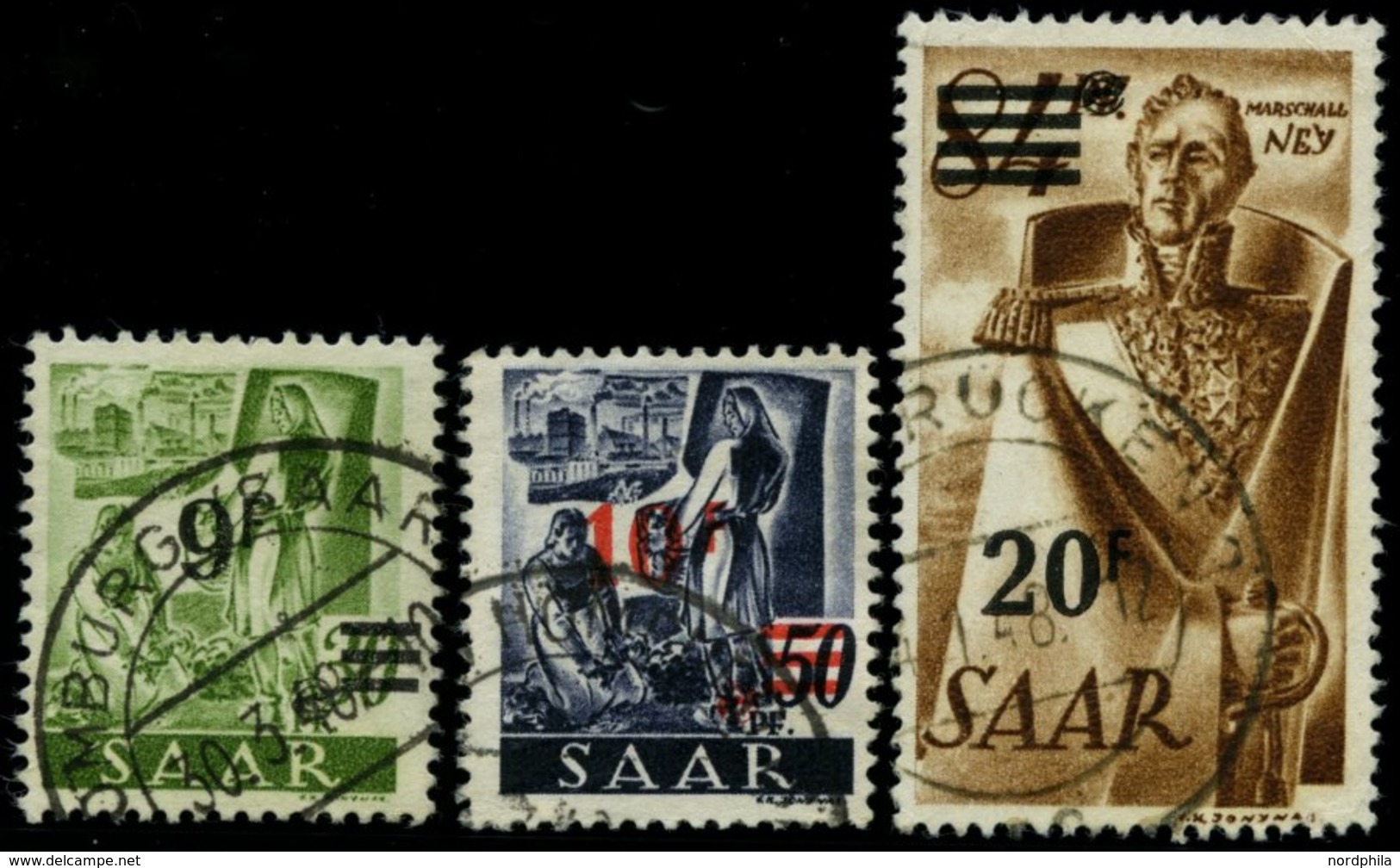 SAARLAND 234/5,237II O, 1947, 9 Fr. Auf 30 Pf., 10 Fr. Auf 50 Pf. Und 20 Fr. Auf 84 Pf., Neuauflage, Nr. 235 In Type II, - Otros & Sin Clasificación