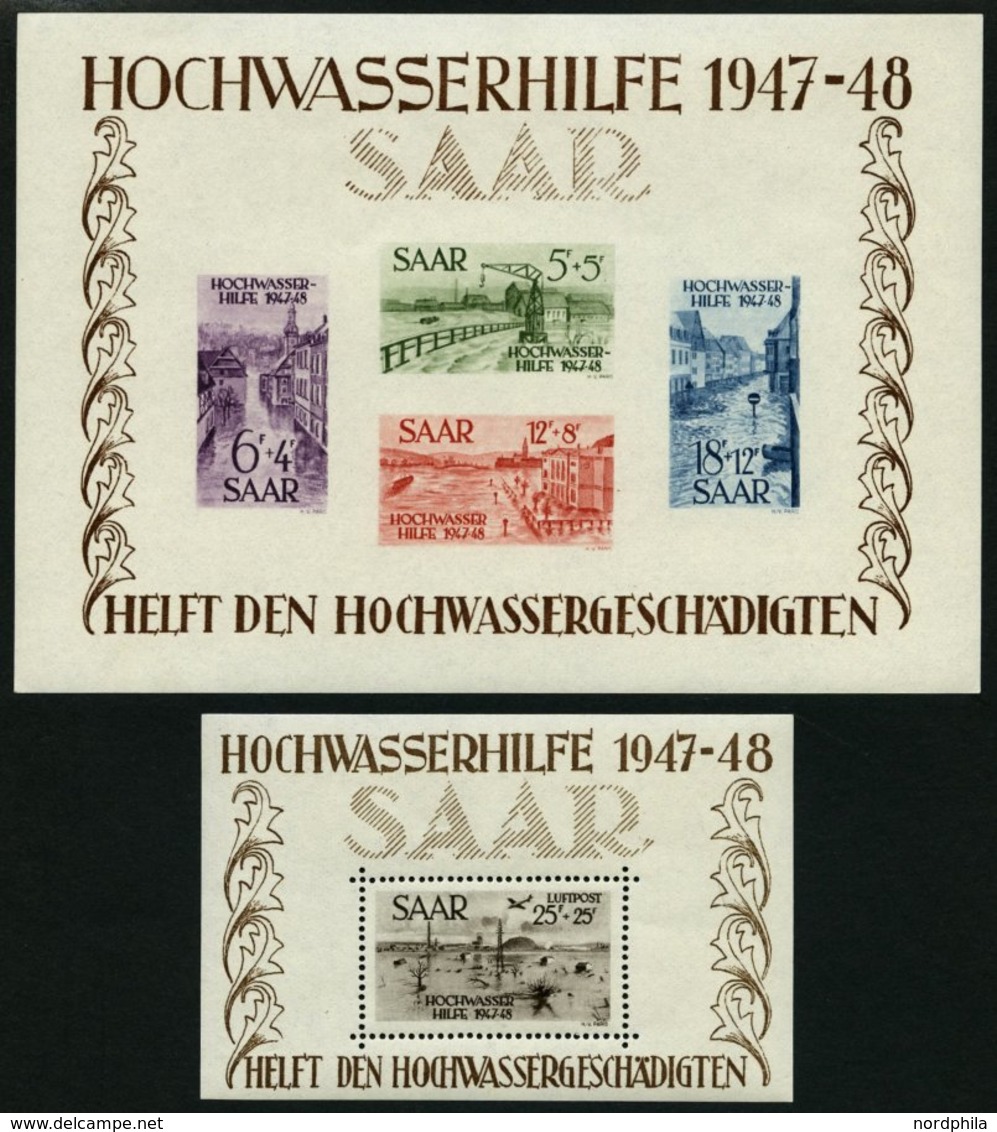 SAARLAND Bl. 1/2 **, 1948, Blockpaar Hochwasserhilfe, Pracht, Mi. 1600.- - Autres & Non Classés