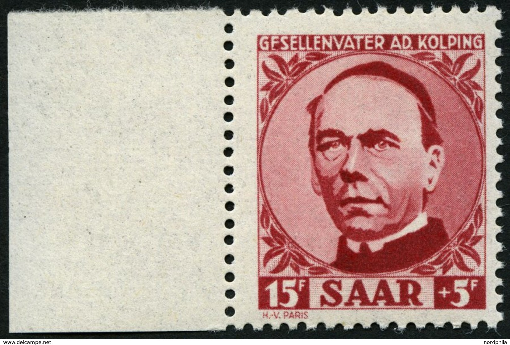 SAARLAND 289I **, 1950, 15 Fr. Kolping Mit Abart GFSELLENVATER, Pracht, Gepr. Ney, Mi. 80.- - Other & Unclassified