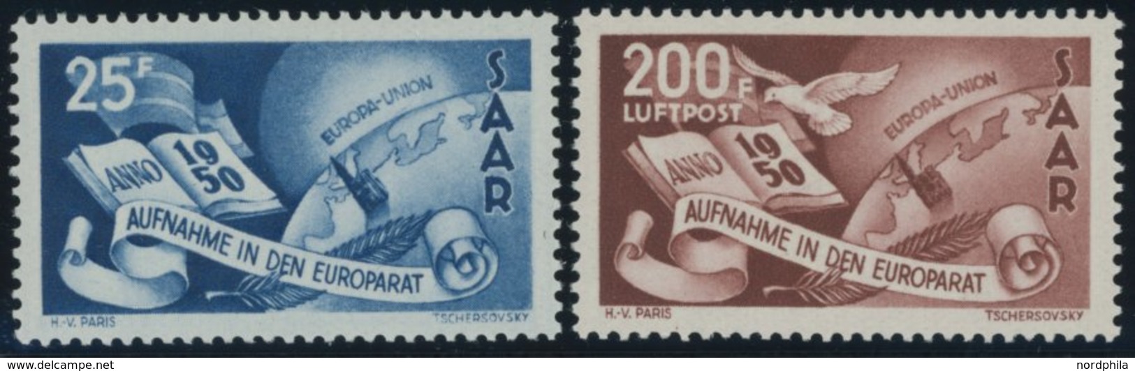 SAARLAND 297/8 **, 1950, Europarat, Postfrisch, Pracht, Mi. 220.- - Autres & Non Classés