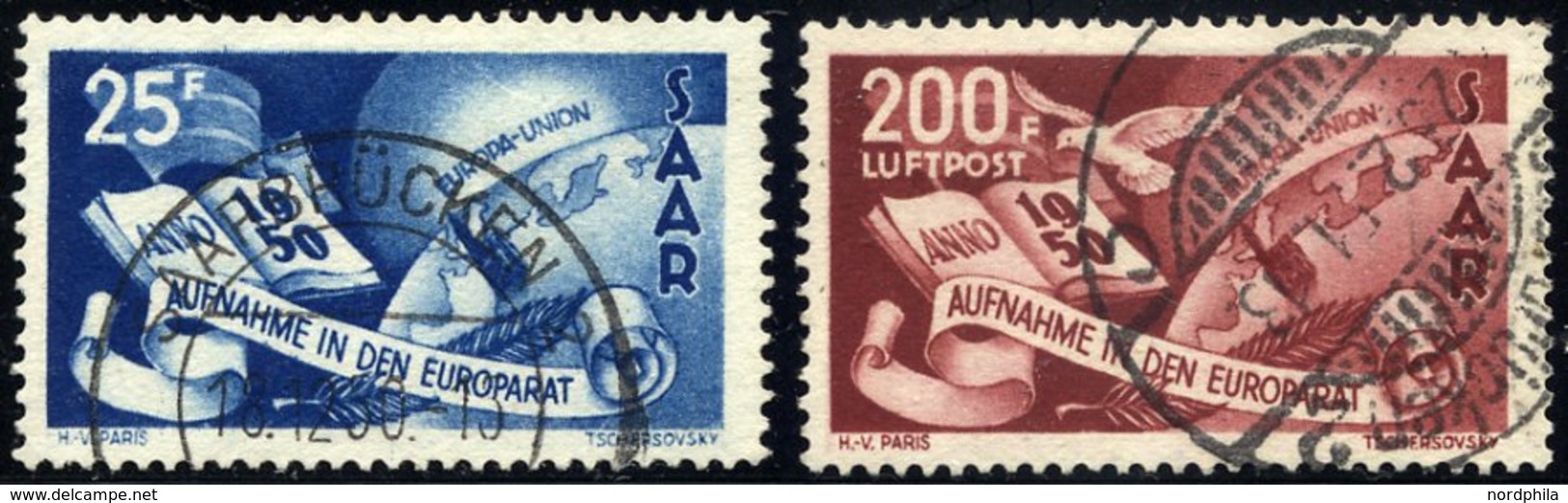 SAARLAND 297/8 O, 1950, Europarat, Pracht, Gepr. Ney, Mi. 320.- - Autres & Non Classés