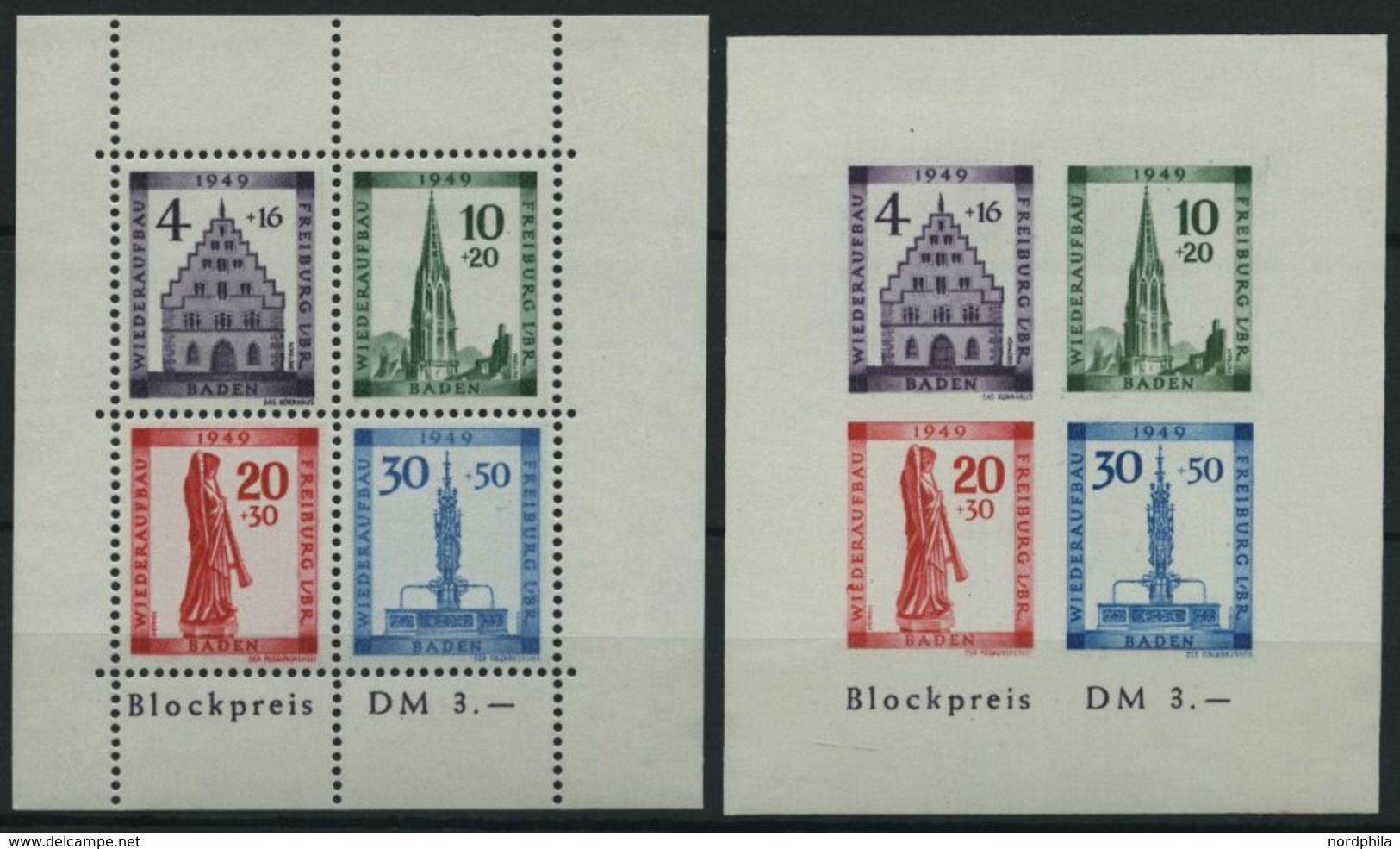 BADEN Bl. 1A/B **, 1949, Blockpaar Freiburg, Pracht, Mi. 150.- - Otros & Sin Clasificación