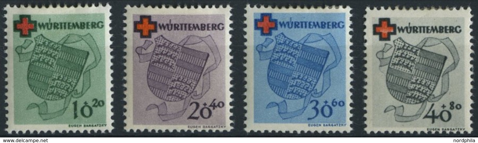 WÜRTTEMBERG 40-43 *, 1949, Rotes Kreuz, Falzrest, Prachtsatz, Mi. 80.- - Other & Unclassified