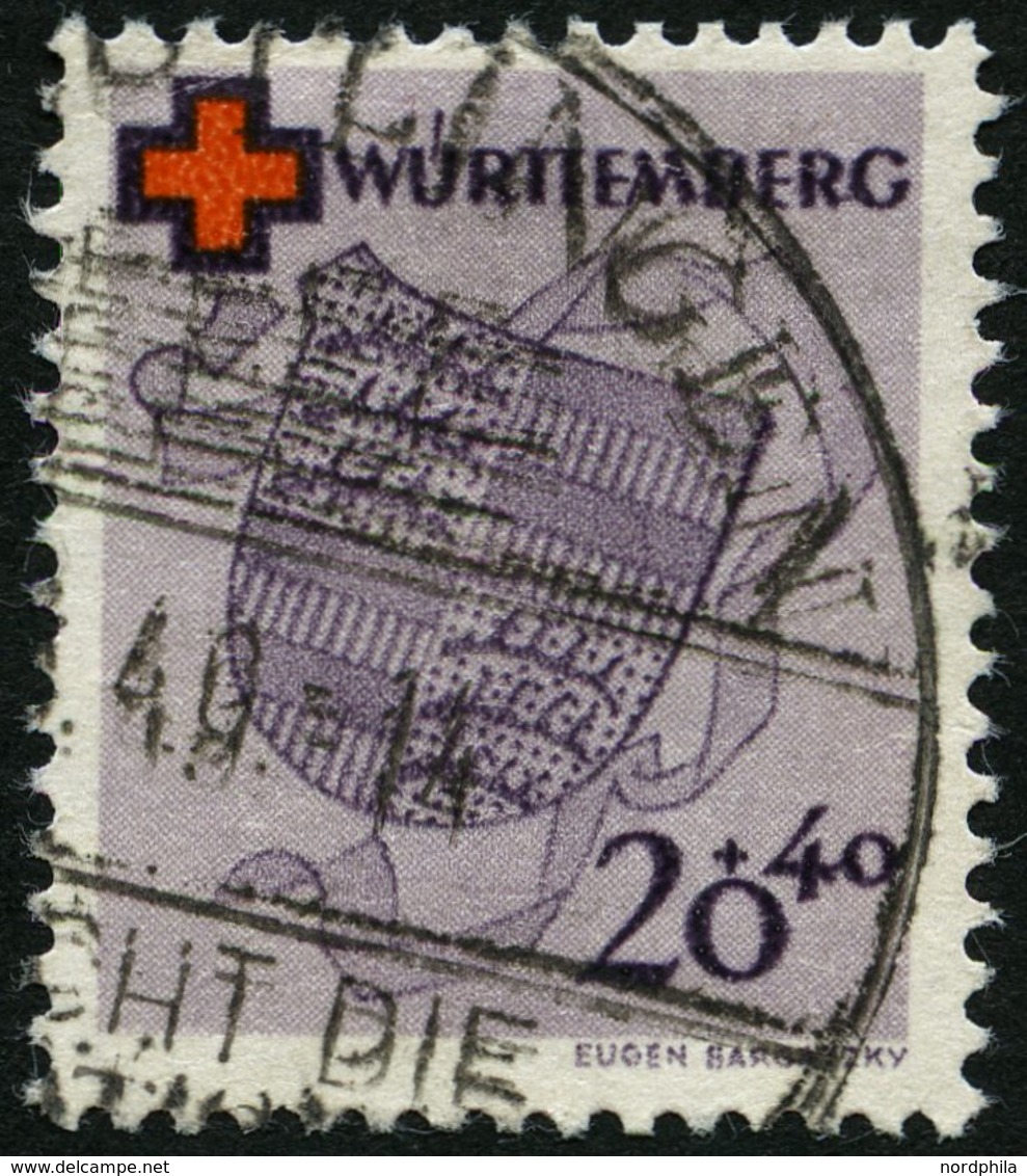 WÜRTTEMBERG 43 O, 1949, 40 Pf. Rotes Kreuz, Pracht Mi. 120.- - Autres & Non Classés