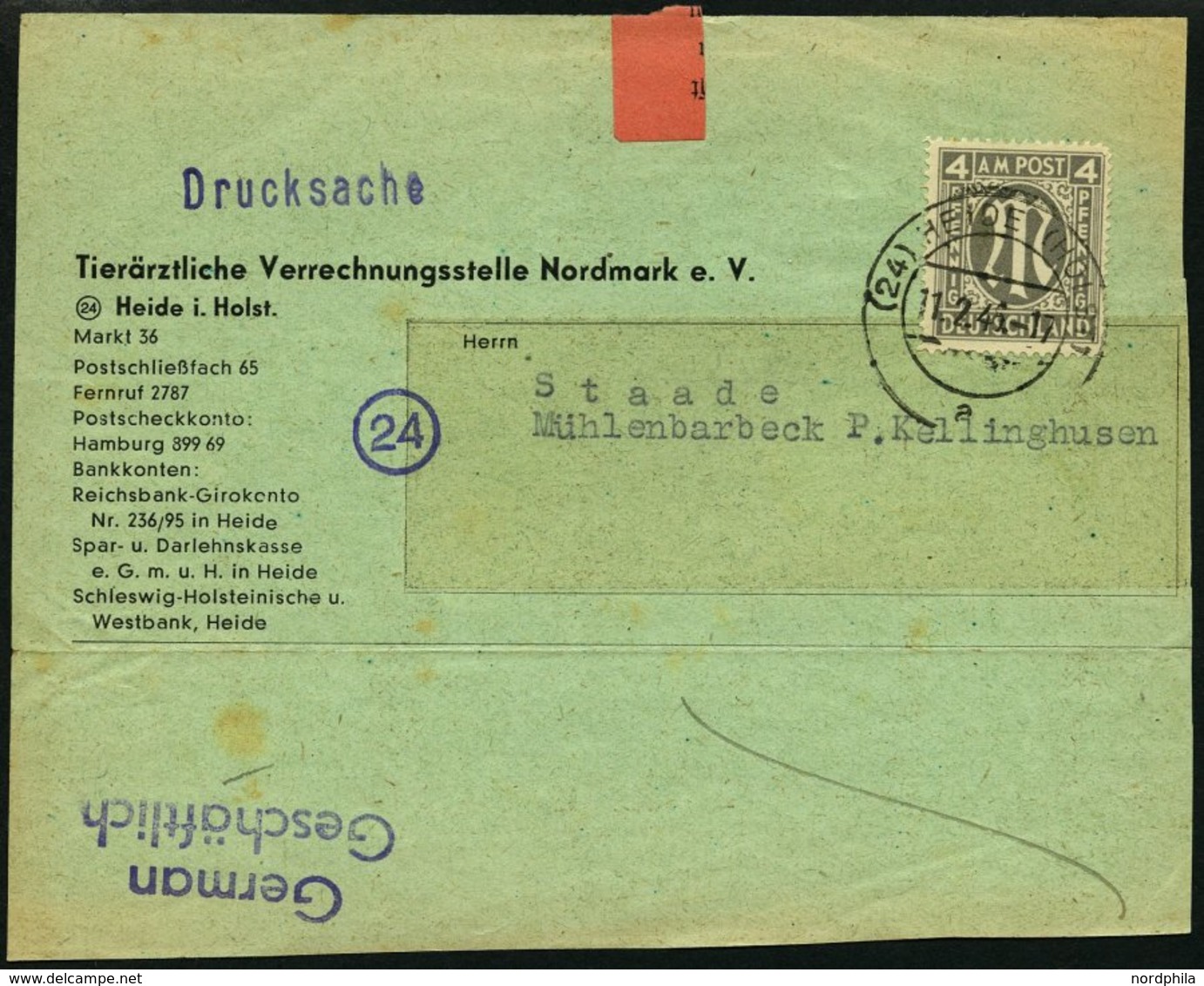 AMERIK. U. BRITISCHE ZONE 11 BRIEF, 1946, 4 Pf. Dunkelgelbgrau, Einzelfrankatur Auf Drucksachen-Vorderseite, Pracht - Autres & Non Classés