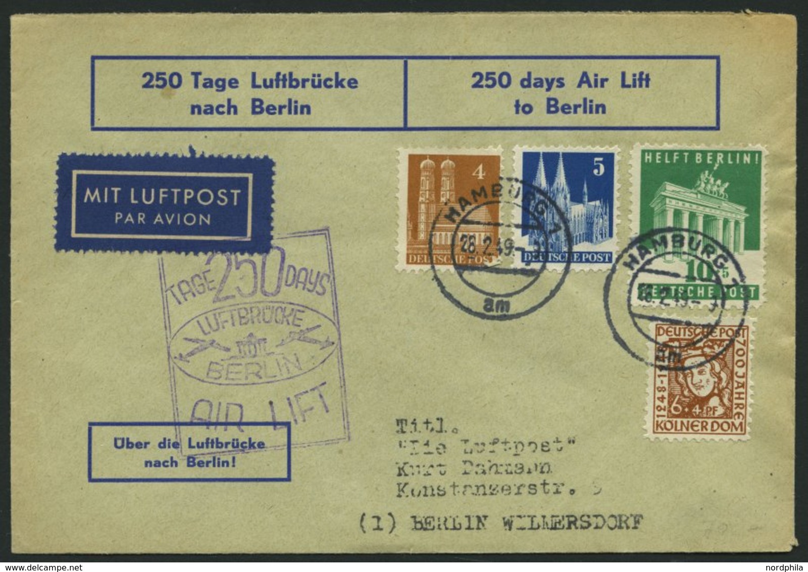 AMERIK. U. BRITISCHE ZONE U.a. 101 BRIEF, 28.2.49, 10 Pf. Berlin-Hilfe Auf Luftpost Sonderumschlag Von HAMBURG Nach Berl - Otros & Sin Clasificación