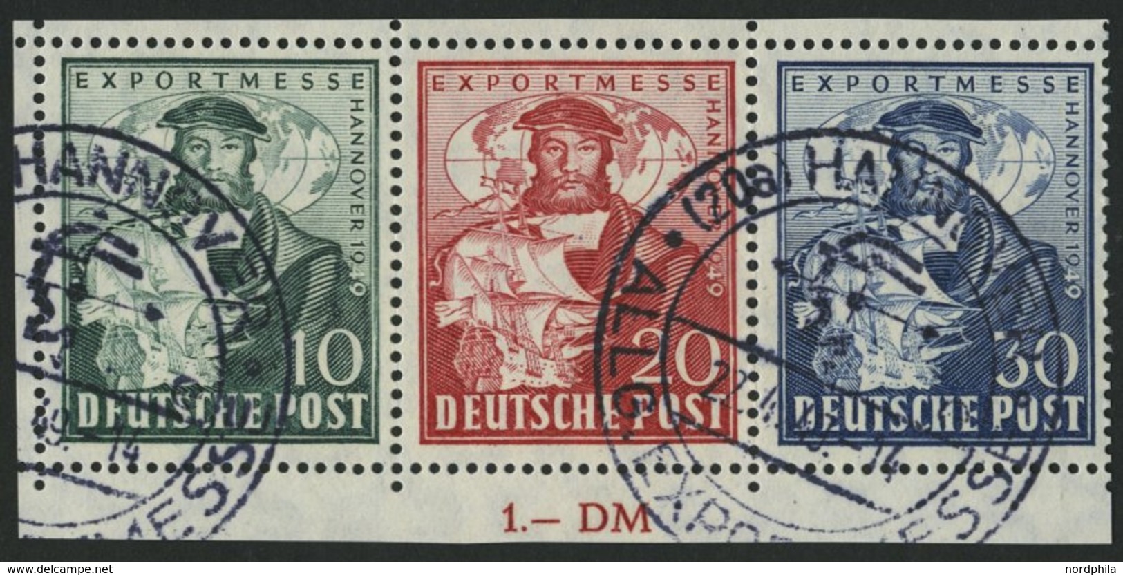 AMERIK. U. BRITISCHE ZONE 103-05aI O, 1949, Exportmesse Im Dreierstreifen, Pracht, Gepr. Schlegel, Mi. 180.- - Autres & Non Classés