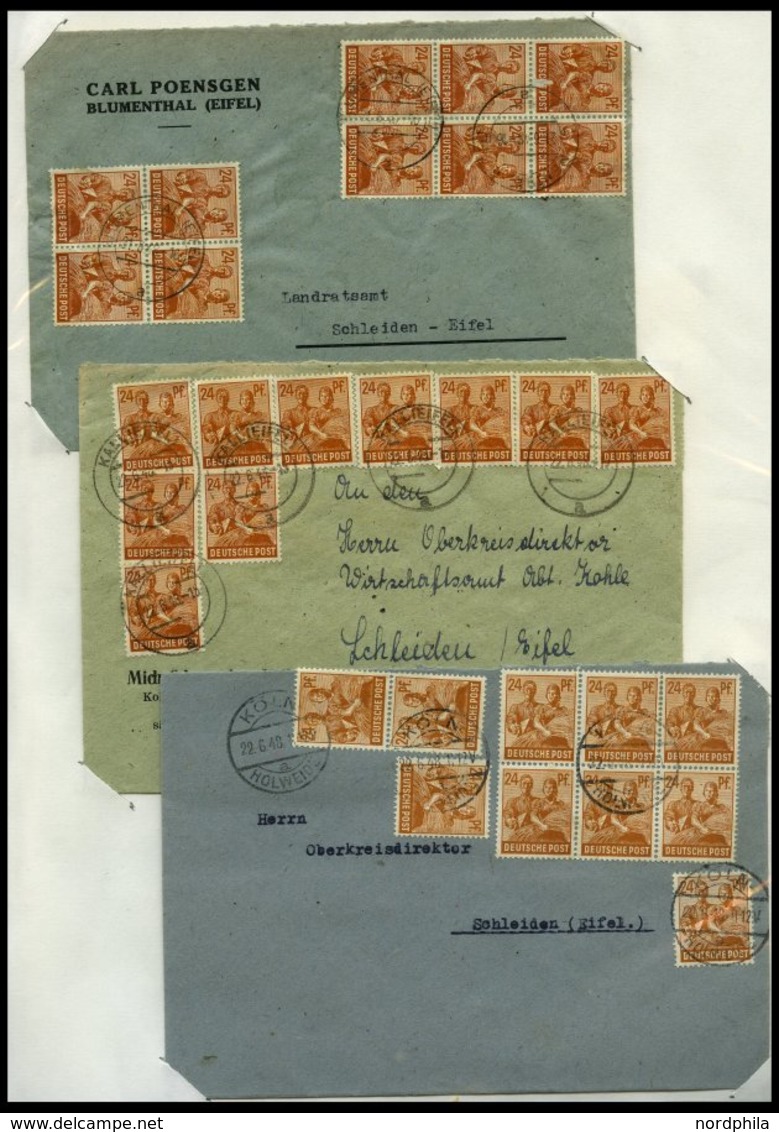 AMERIK. u. BRITISCHE ZONE Brief , 21/2.6.1948, Partie von 37 meist verschiedenen Zehnfachfrankaturen, dabei auch Mischfr