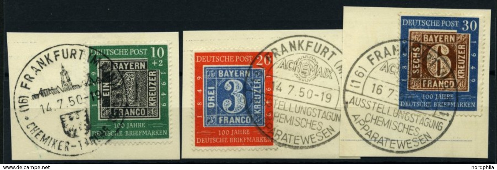 BUNDESREPUBLIK 113-15 BrfStk, 1949, 100 Jahre Briefmarken Mit Sonderstempel FRANKFURT CHEMISCHES APPARATEWESEN (2 Versch - Usati