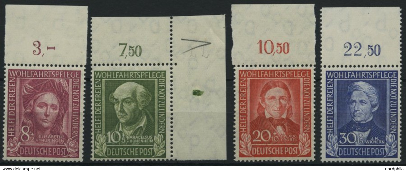 BUNDESREPUBLIK 117-20 **, 1949, Helfer Der Menschheit Vom Oberrand, Prachtsatz - Used Stamps