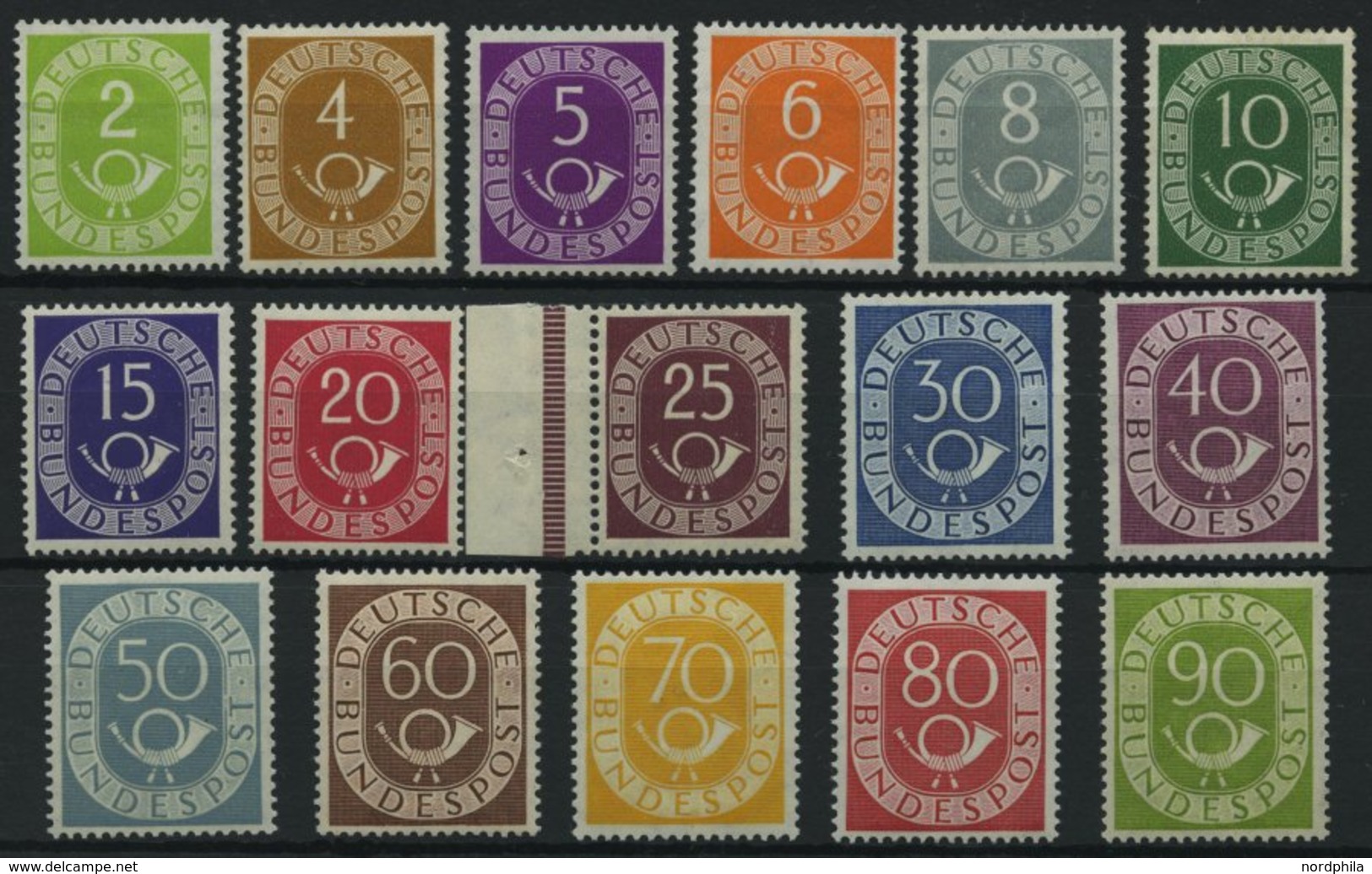 BUNDESREPUBLIK 123-38 **, 1951, Posthorn, Postfrischer Prachtsatz In Normaler Zähnung, Mi. 2200.- - Usati