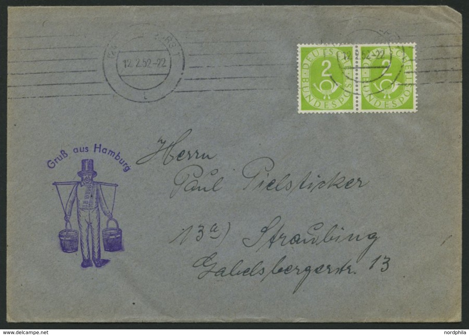 BUNDESREPUBLIK 123 Paar BRIEF, 1952, 2 Pf. Posthorn Im Waagerechten Paar Als Mehrfachfrankatur Auf Drucksache, Pracht - Used Stamps