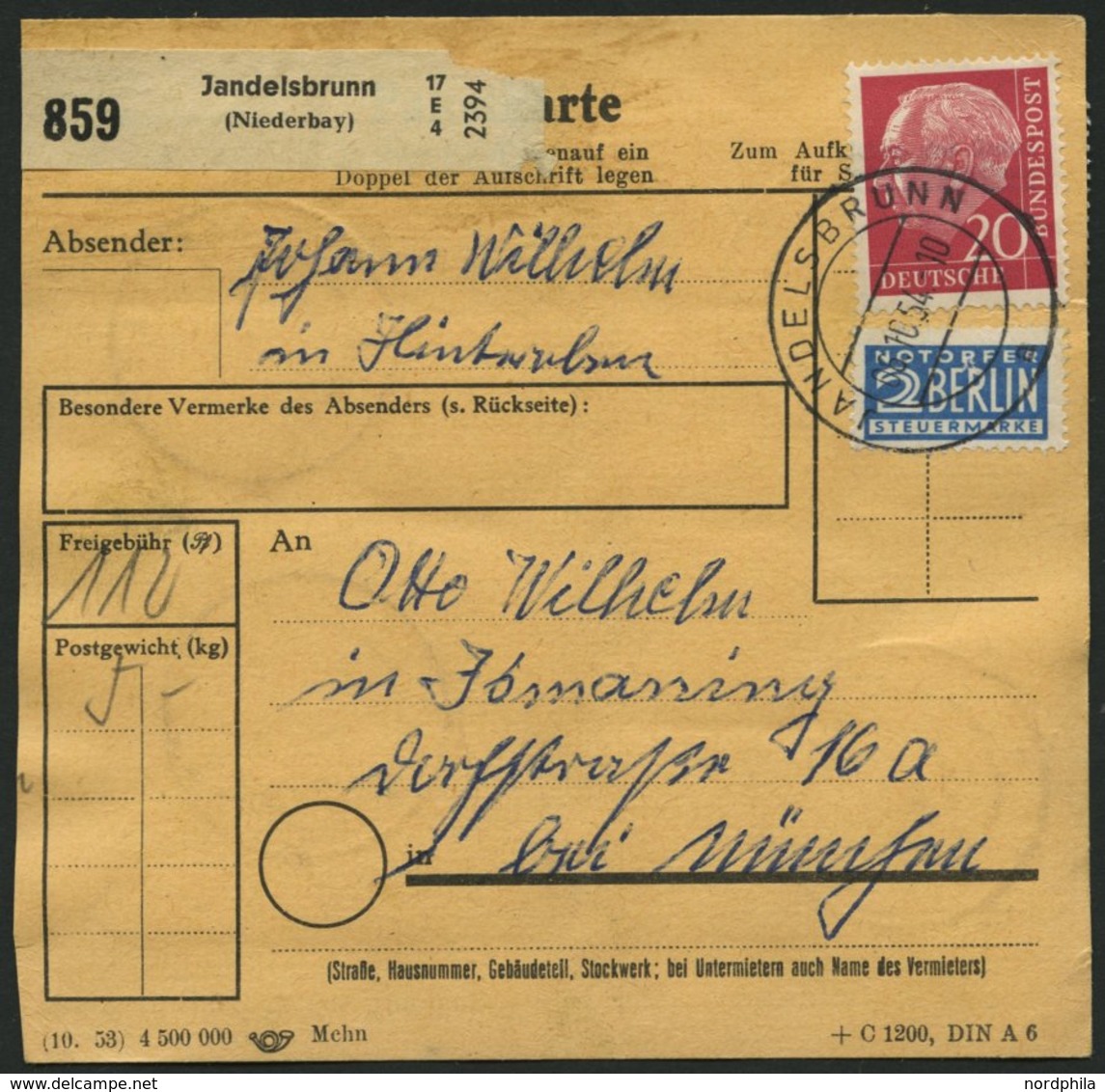 BUNDESREPUBLIK 126 BRIEF, 1954, 6 Pf. Posthorn Im Achterblock Und Fünferblock Rückseitig Mit 32 Pf. Zusatzfrankatur Auf  - Gebraucht
