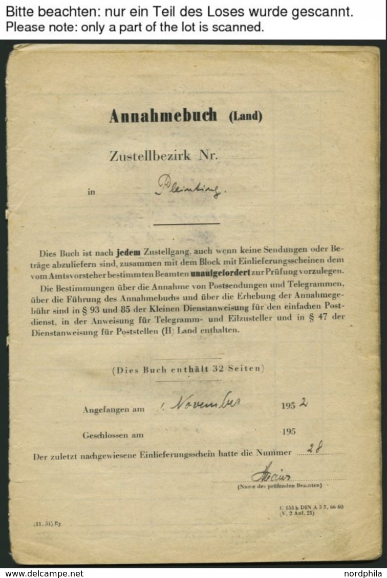 BUNDESREPUBLIK 129 BRIEF, 1952/3, Annahmebuch (Land), Zustellbezirk Pleinting, 32 Seiten Komplett, Die Gebühr Wurde Fast - Used Stamps