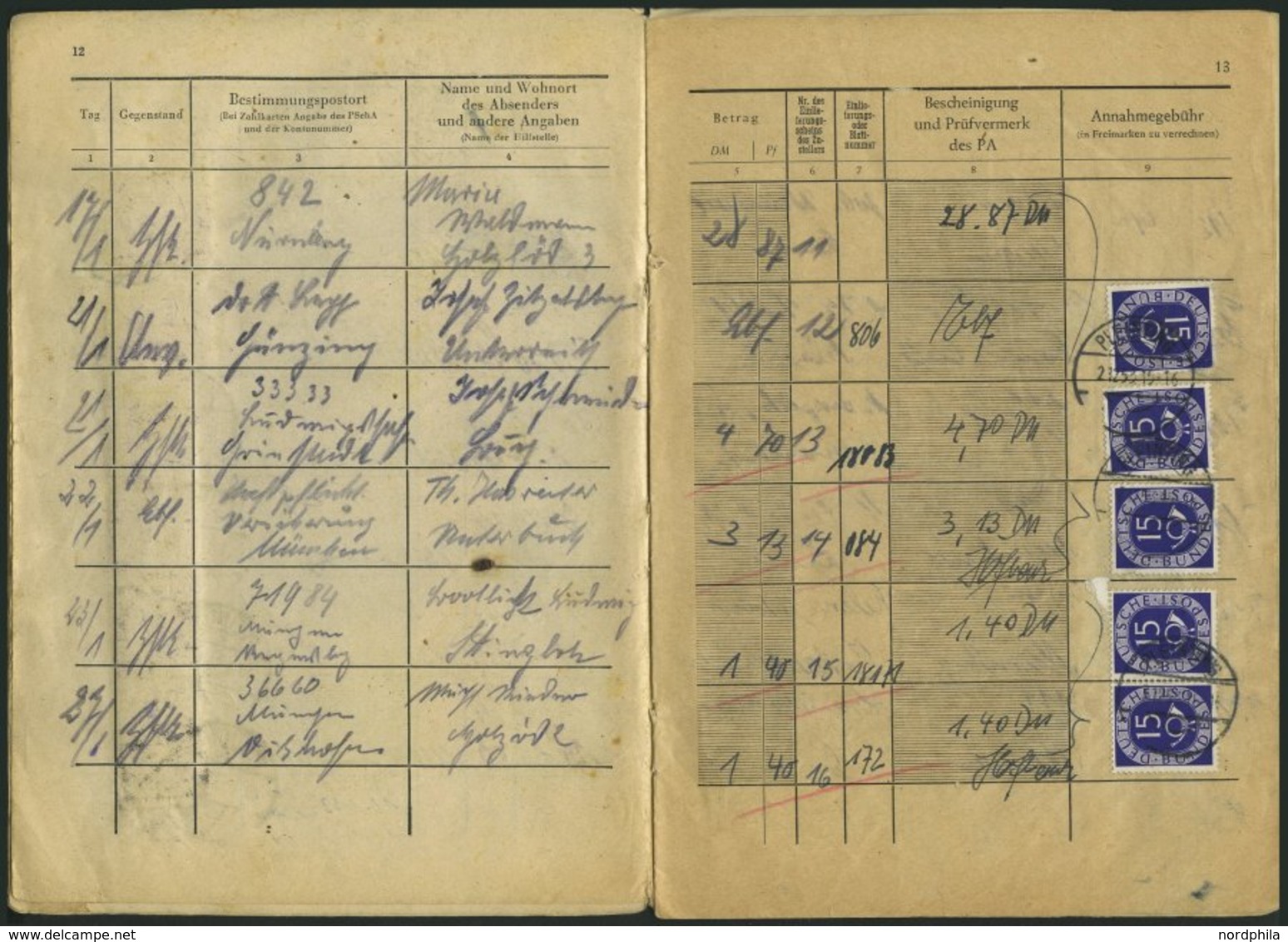 BUNDESREPUBLIK 129 BRIEF, 1952/3, Annahmebuch (Land), Zustellbezirk Pleinting, 32 Seiten Komplett, Die Gebühr Wurde Fast - Usati