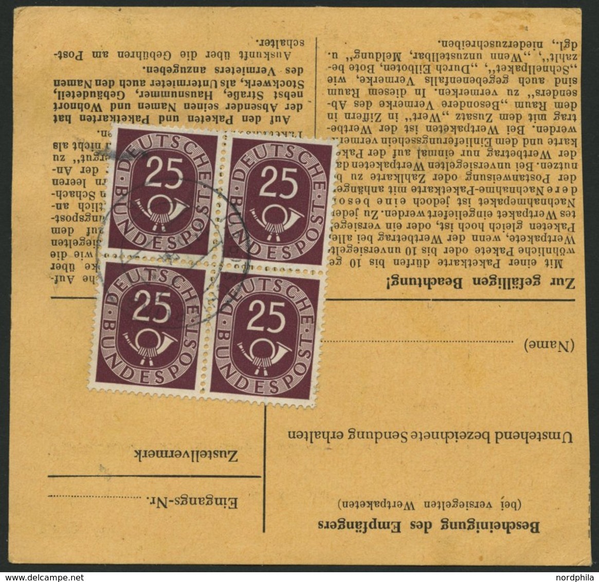 BUNDESREPUBLIK 131 VB, Paar BRIEF, 1954, 25 Pf. Posthorn Im Viererblock (rückseitig) Und Im Waagerechten Paar (vordersei - Gebraucht