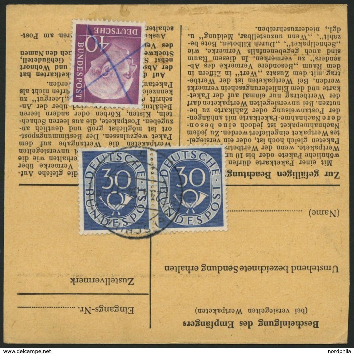 BUNDESREPUBLIK 132 Paar BRIEF, 1954, 30 Pf. Posthorn Im Waagerechten Paar Rückseitig Mit 110 Pf. Zusatzfrankatur Auf Pak - Used Stamps