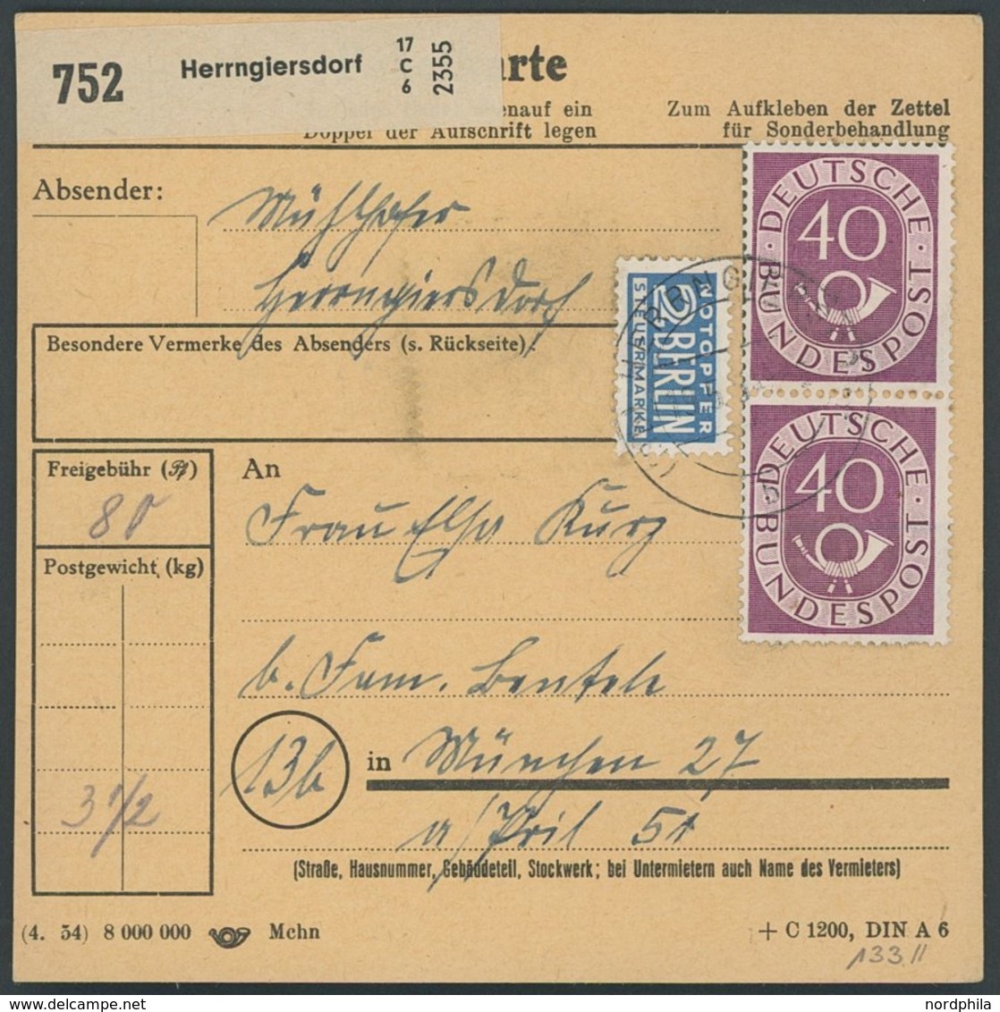 BUNDESREPUBLIK 133II BRIEF, 1951, 40 Pf. Posthorn Mit Abart Kurzer Schräger Strich In Markenfarbe Oben Im Rechten Marken - Used Stamps