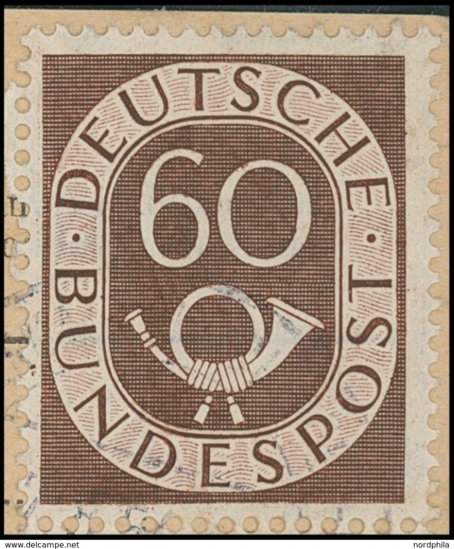 BUNDESREPUBLIK 135I BRIEF, 1951, 60 Pf. Posthorn Mit Abart Zwei Flecken Im Linken Rand Unter Dem U In Bundes, Obere Mark - Usati