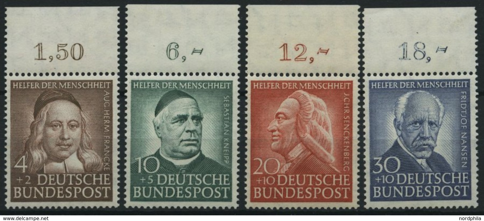 BUNDESREPUBLIK 173-76 **, 1953, Helfer Der Menschheit, Oberrandstücke, Prachtsatz - Gebraucht