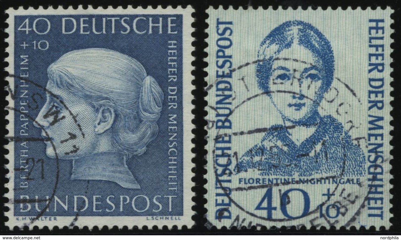 BUNDESREPUBLIK 203,225 O, 1954/5, 40 Pf. Papenheim Und Nightingale, 2 Prachtwerte, Mi. 85.- - Gebraucht