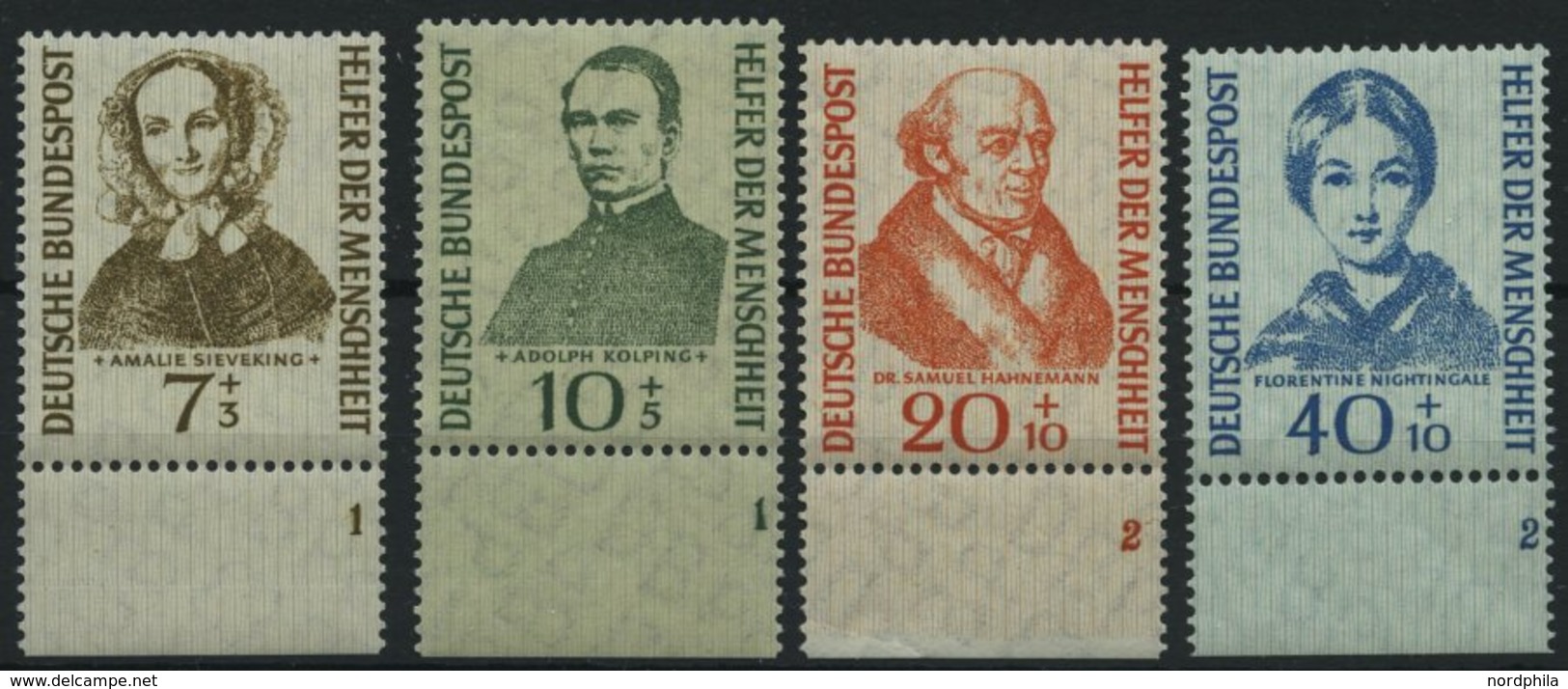 BUNDESREPUBLIK 222-25 **, 1955, Helfer Der Menschheit Vom Unterrand Mit Bogennummern, Prachtsatz - Used Stamps