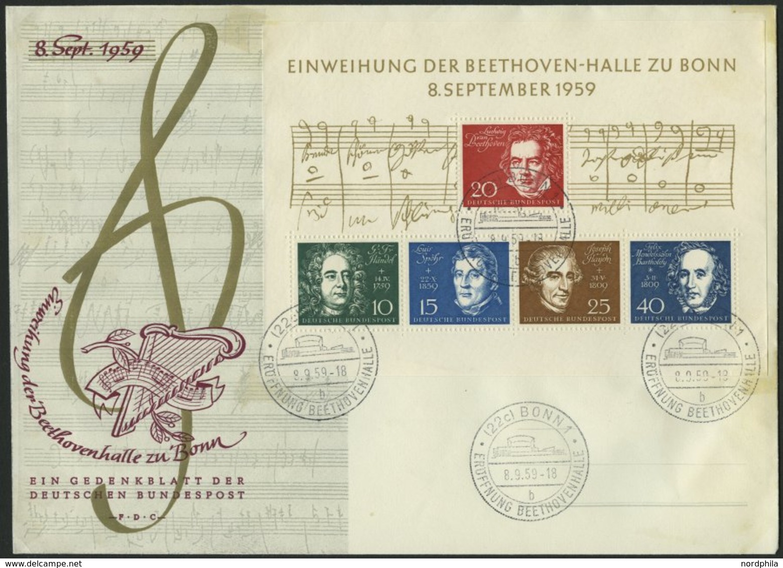 BUNDESREPUBLIK Bl. 2 BRIEF, 1959, Block Beethoven Auf FDC, Feinst, Mi. 140.- - Gebraucht