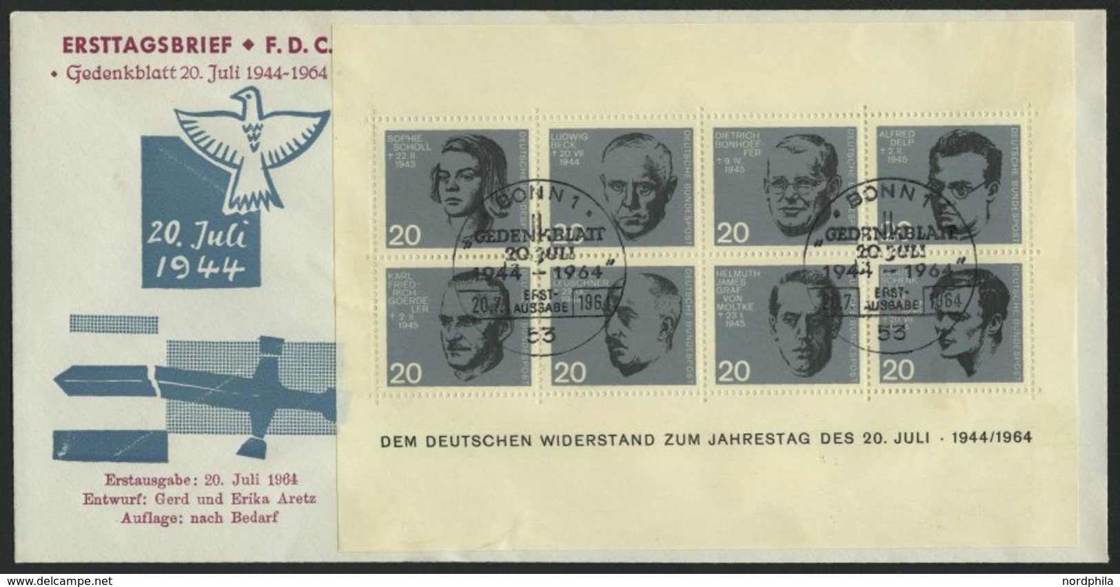 BUNDESREPUBLIK Bl. 3 BRIEF, 1964, Block 20. Juli Auf FDC, Pracht, Mi. 100.- - Gebraucht