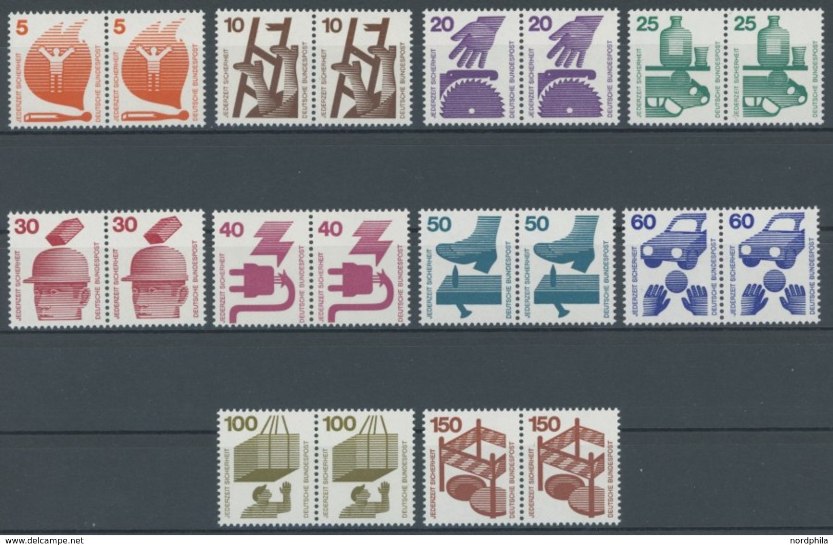 BUNDESREPUBLIK 694-703 Paar **, 1971, Unfallverhütung In Waagerechten Paaren, Postfrischer Prachtsatz, Mi. 70.- - Used Stamps