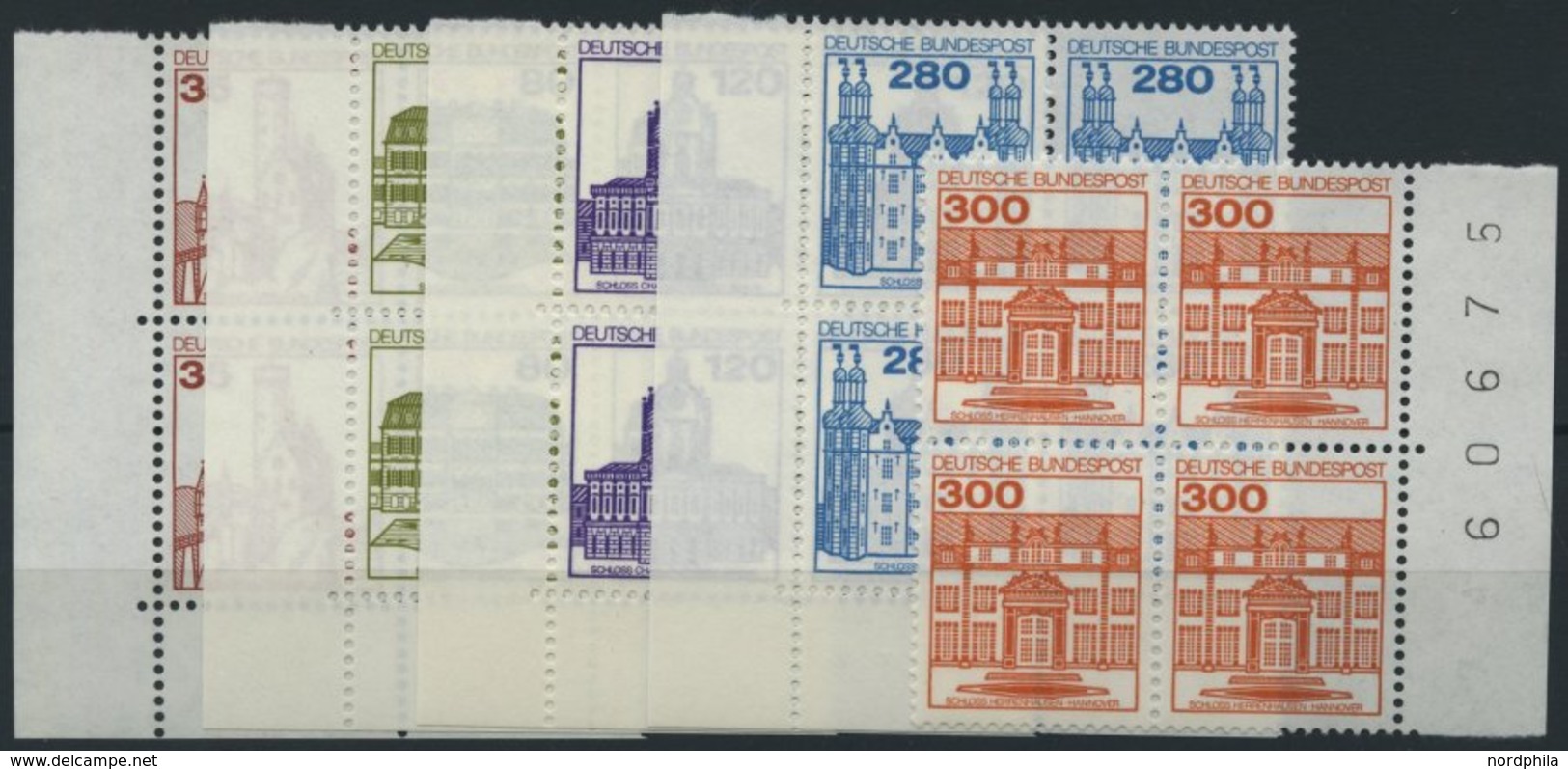 BUNDESREPUBLIK 1139-43 VB **, 1982, Burgen Und Schlösser In Viererblocks, Randstücke (4x Linke Untere Bogenecke), Pracht - Used Stamps