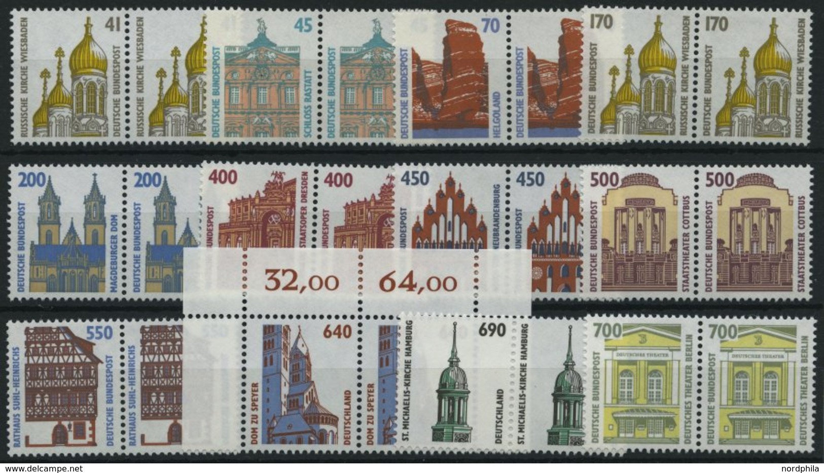 BUNDESREPUBLIK A. 1468-1860 Paar **, 1990-96, Sehenswürdigkeiten In Waagerechten Paaren, Pracht, Mi. 122.- - Used Stamps