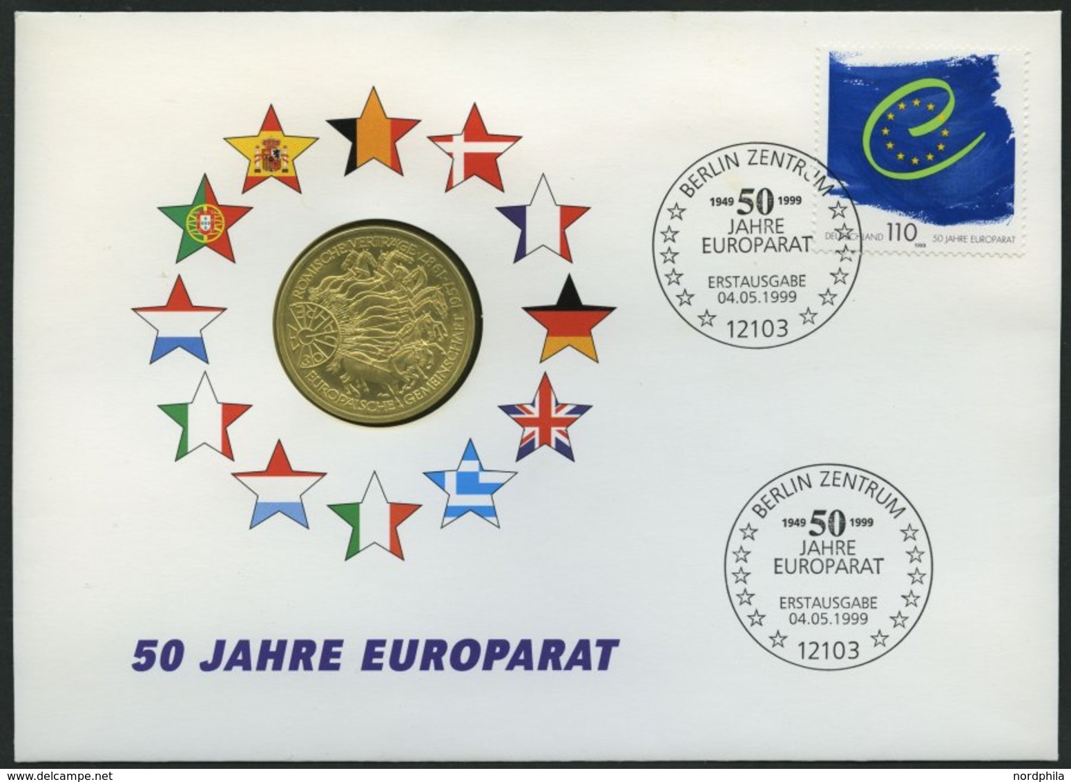 BUNDESREPUBLIK 2049 BRIEF, 1999, 110 Pf. 50 Jahre Europarat Auf 10 DM Numisbrief Mit Ersttags-Sonderstempel, Pracht - Gebraucht