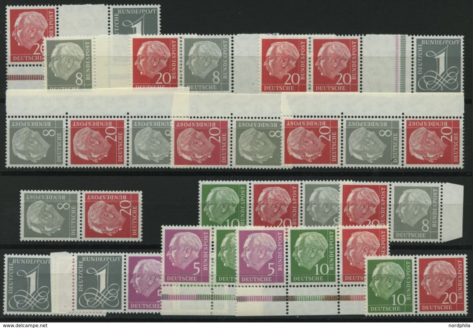 ZUSAMMENDRUCKE W 17-S 52YII **, 1960, Heuss Wz. Liegend, Nachauflage, Alle 15 Zusammendrucke Komplett, Pracht, Mi. 735.- - Used Stamps