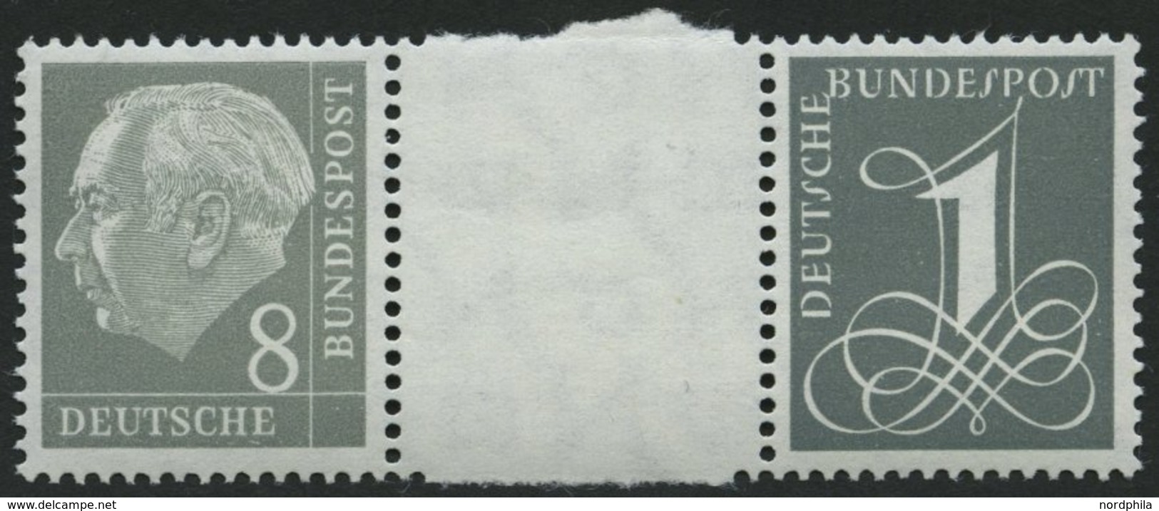 ZUSAMMENDRUCKE WZ 15bYII **, 1960, Heuß Wz. Liegend 8 + Z + 1, Ohne Strichelleisten, Nachauflage, Pracht, Mi. 90.- - Used Stamps