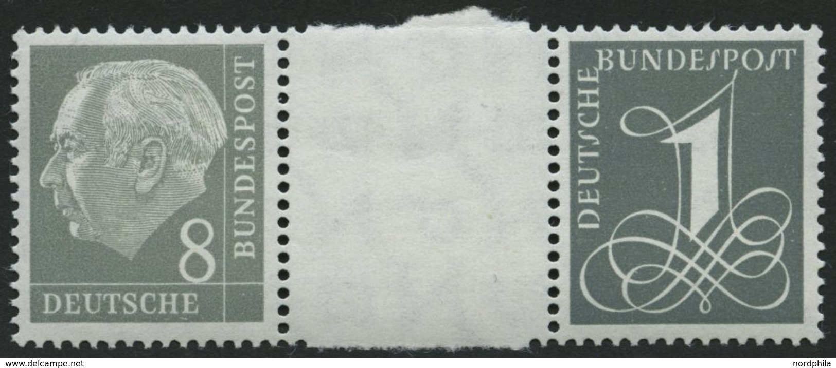 ZUSAMMENDRUCKE WZ 15bYII **, 1960, Heuß Wz. Liegend 8 + Z + 1, Ohne Strichelleisten, Nachauflage, Pracht, Mi. 90.- - Usados