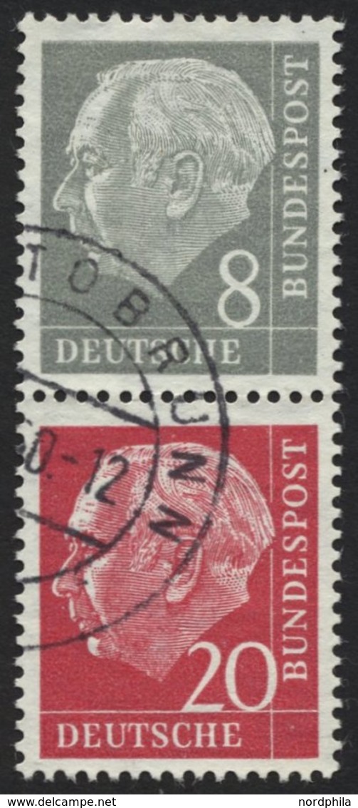 ZUSAMMENDRUCKE S 49YII O, 1960, Heuss Wz. Liegend 8 + 20, Nachauflage, Pracht, Gepr. Schlegel, Mi. 180.- - Usados