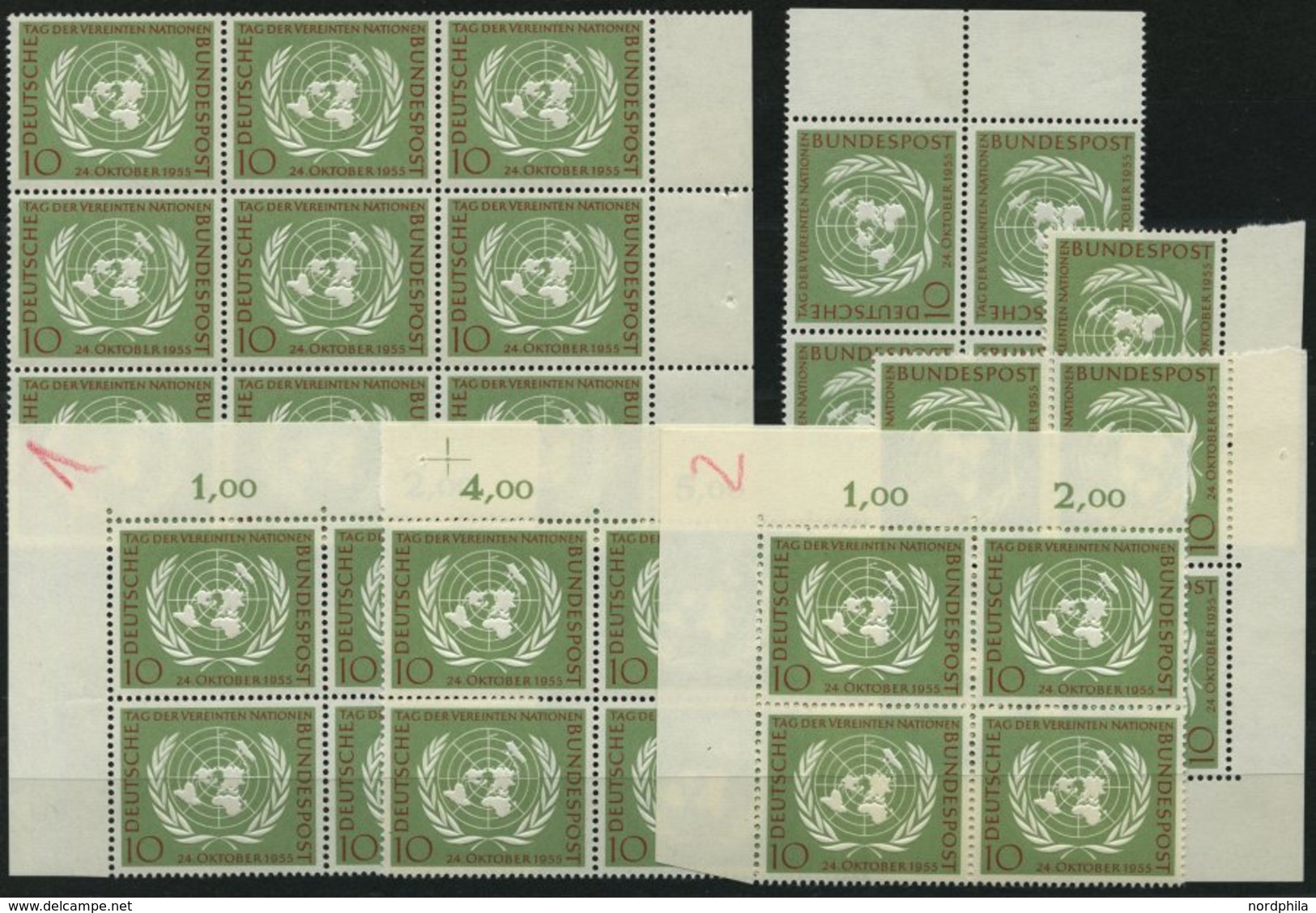 ENGROS 221 **, 1955, 10 Pf. UNO, 30x, Meist In Viererblocks, Pracht, Mi. 135.- - Abarten Und Kuriositäten