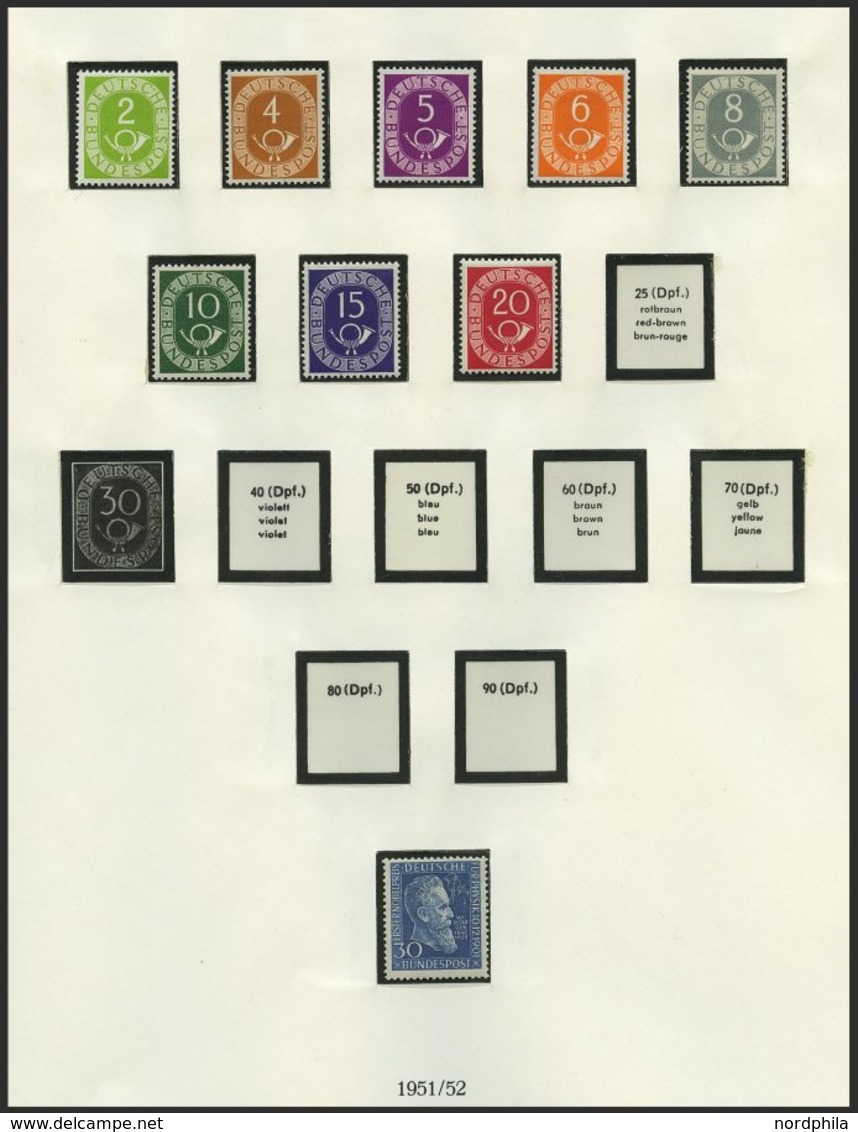 SAMMLUNGEN **, 1948-81, Postfrische Sammlung Bundesrepublik In 3 Lindner Falzlosalben, Bis Auf 25-90 Pf. Posthorn Komple - Oblitérés
