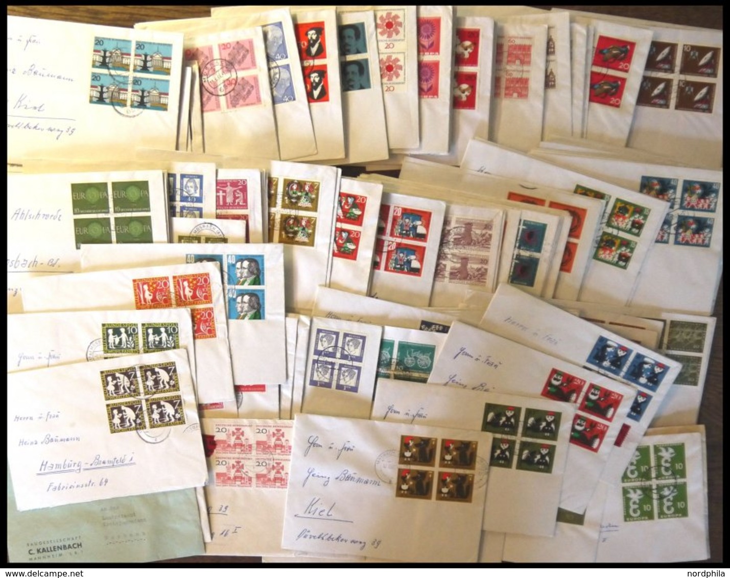 LOTS VB BRIEF, 82 Verschiedene Viererblocks Von 1954-64 Auf Sammlerbriefen, Pracht - Usados