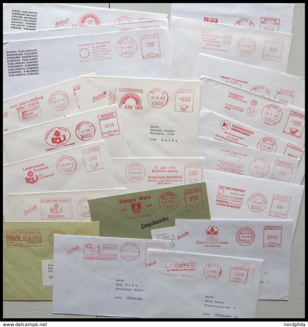 LOTS 1984-90, 21 Verschiedene Freistempler-Belege Mit Europa Bezogenen Motiven, Pracht - Used Stamps